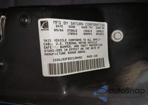 2005 Saturn Ion 2 from USA, damaged, VIN 1G8AJ52F85Z120481